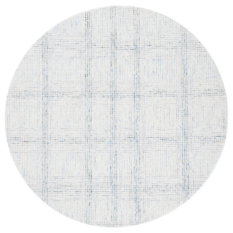 Corinna Hand Tufted Wool/Cotton Plaid Rug in Ivory/Gray, Round 6'
