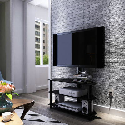 Adjustable Black Tv Stand With 3 Swivel Shelves And Height Feature Option, Fits 32 - 65 Inch Tvs Configuration ,