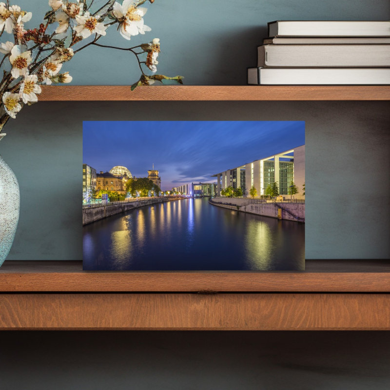 Berlin River Reflections Modern Abstract Architecture City Wall Art Print, 12" H x 18" W