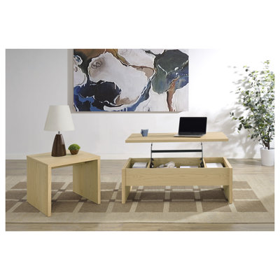 Ensemble table basse et table d'appoint Parker en chêne clair (2 pièces) avec plateau relevable