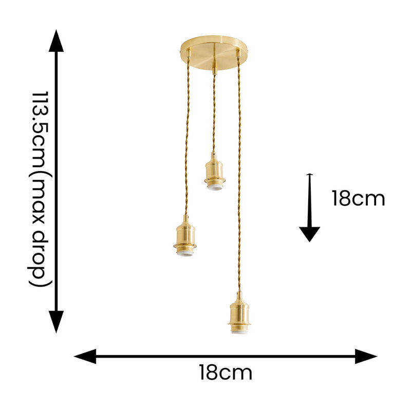 3 - Light Pendant, Brushed Gold