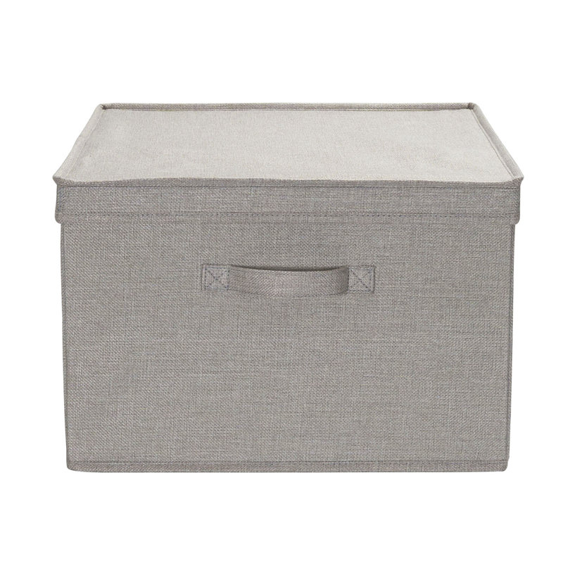 Large Gray Poly Linen Fabric Storage Bins with Removable Lid