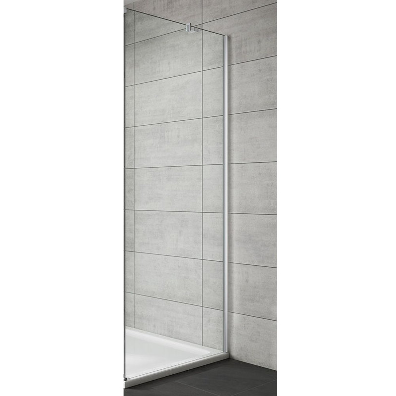Semi-Frameless Fixed Glass Panel with Clear Glass, 200cm H x 76cm W, Chrome
