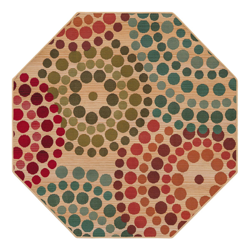 Deweese Geometric Green/Beige/Red/Turquoise Indoor / Outdoor Area Rug, Octagon 5'3" x 5'3"