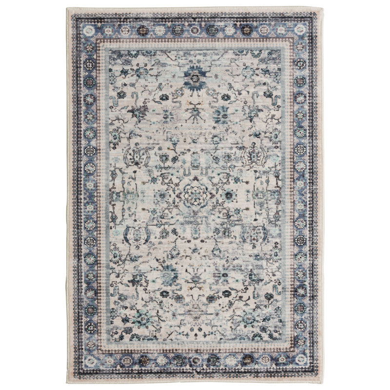 Kaysyn Oriental Performance Machine Washable Area Rug Blue/Ivory, Rectangle 5' x 7'