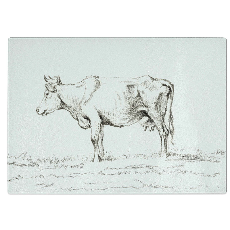 Tempered Glass a Standing Cow Chopping Board, 39 cm W x 28.5 cm L