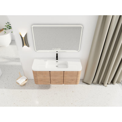48'' Bathroom Vanity Featuring White Resin Sink, 3 Soft-Close Doors, , Plywood, Imitative Oak, Hygienic Sink With Modern Aesthetic