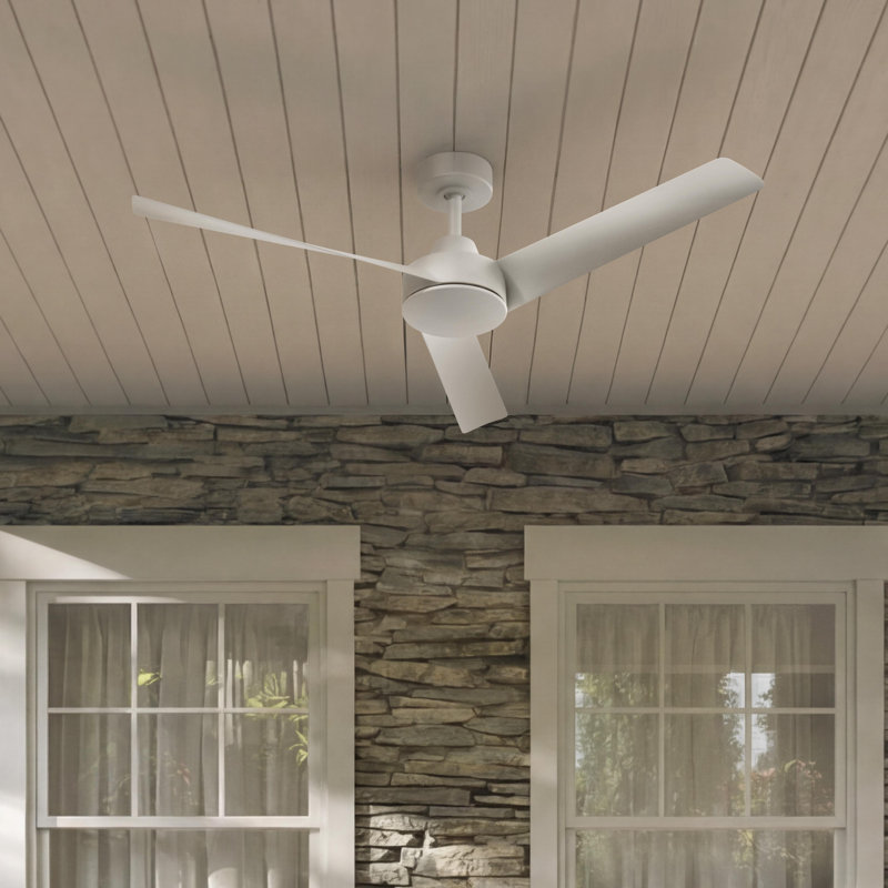 Rizo 52" 3 Blade Indoor/Outdoor Low-profile Matte White Modern Ceiling Fan with Wall Control, Matte White