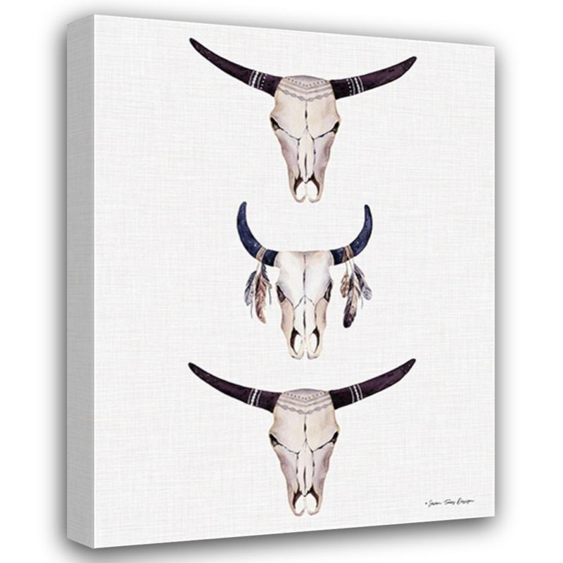 «Loon Peak® Seven Trees Design Gallery», art sur toile tendue: Boho Steer Head III, H 47 po x l 36 po
