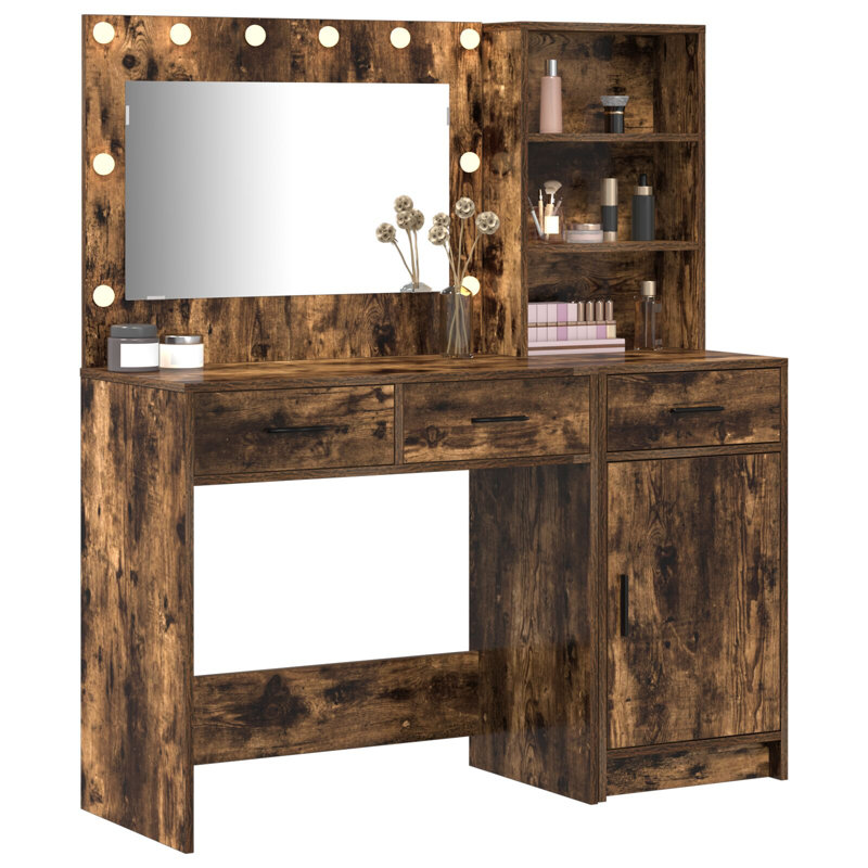 Set Of 2 Engineered Wood Dressing Table, Smoked Oak