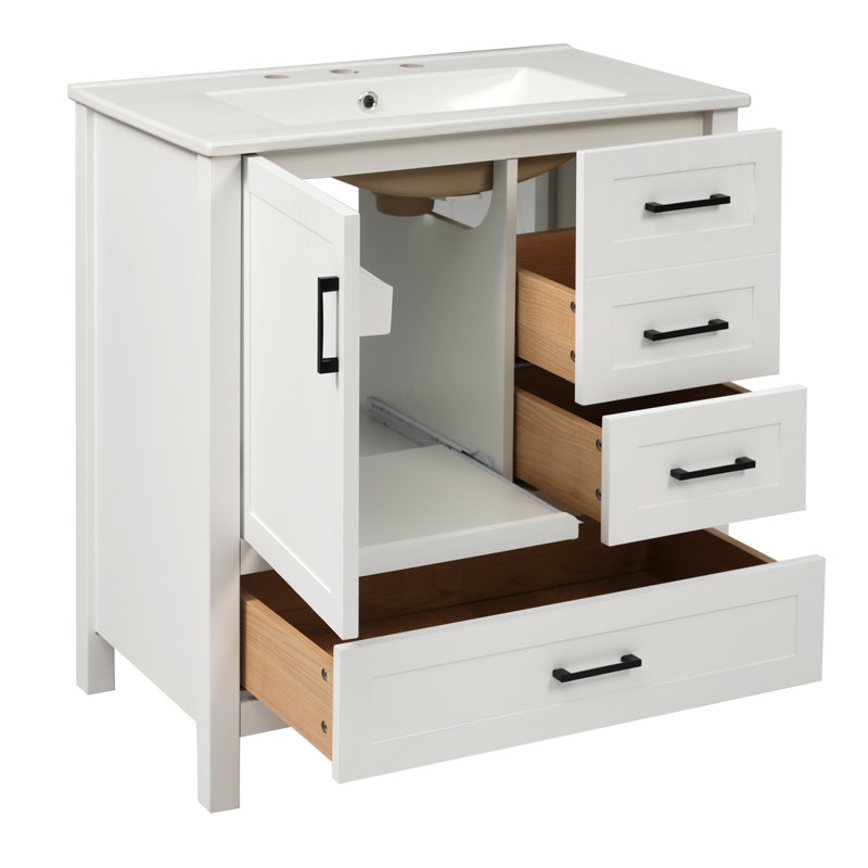 Meuble-lavabo 30 po avec lavabo et rangement à fermeture en douceur, Blanc/Noir