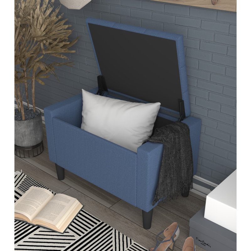 Banc de rangement rembourré Friesen, Bleu denim, H 19,4 po x l 29 po x P 18,3 po