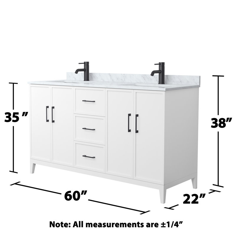 Meuble-lavabo double avec plateau en marbre Elan, Blanc, Nickel brossé, 60"