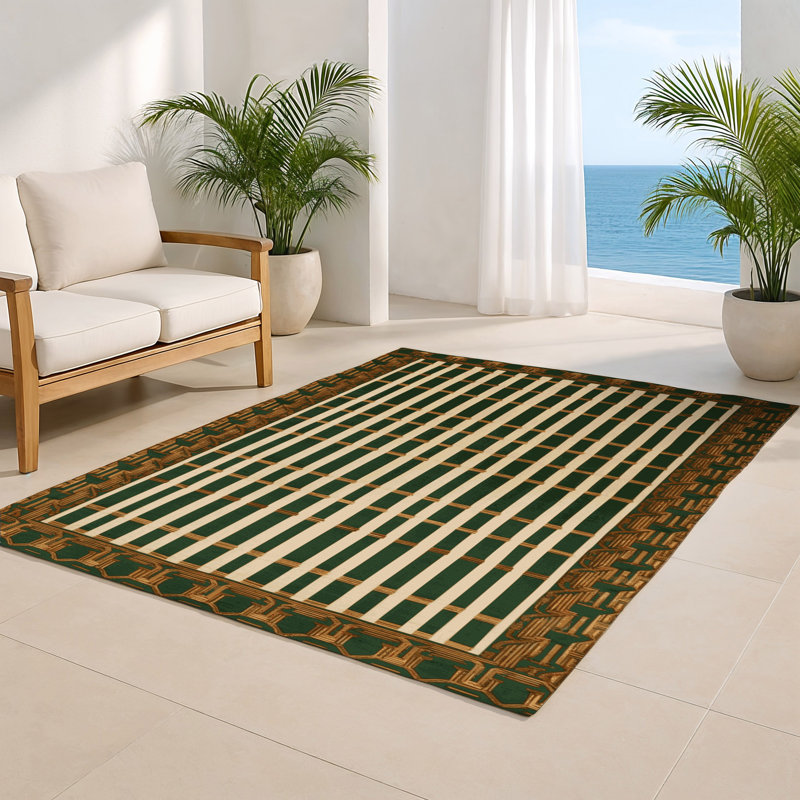 Tapis vert intérieur et extérieur ArtDeco, Rectangle 5 pi x 7 pi