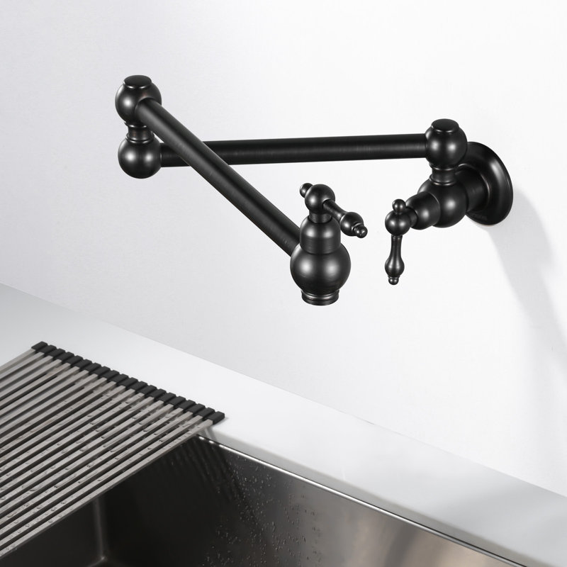 Brass Wall Mount Pot Filler with 2-Aerators and Brass Valve, Double Handle Kitchen Faucet, Oil Rubbed Bronze