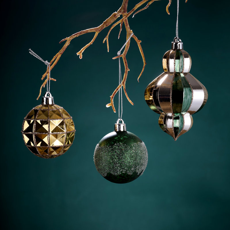 100ct Green and Gold Shatterproof Plastic Christmas Ornaments Set