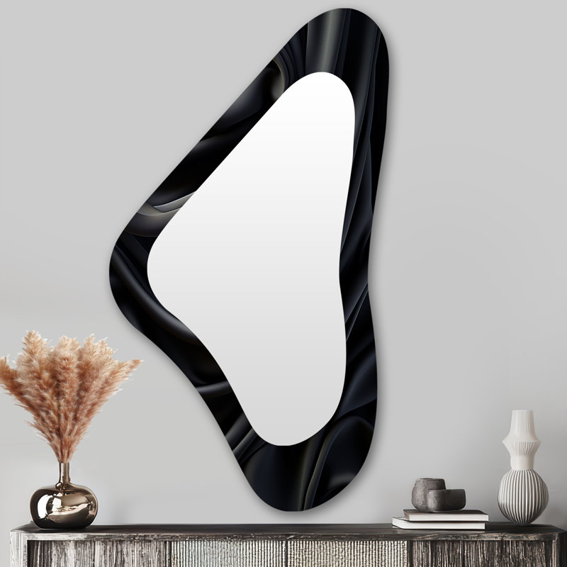 Silk Fractal Noir Curves IV - Abstract Fractal Metal Art Decor - Modern Irregular Wall Mirror