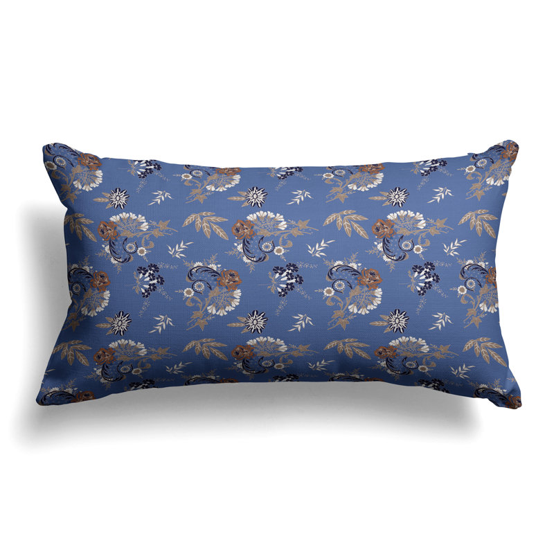 Rose Dreams  Rectangular Throw Pillow, Blue/Orange