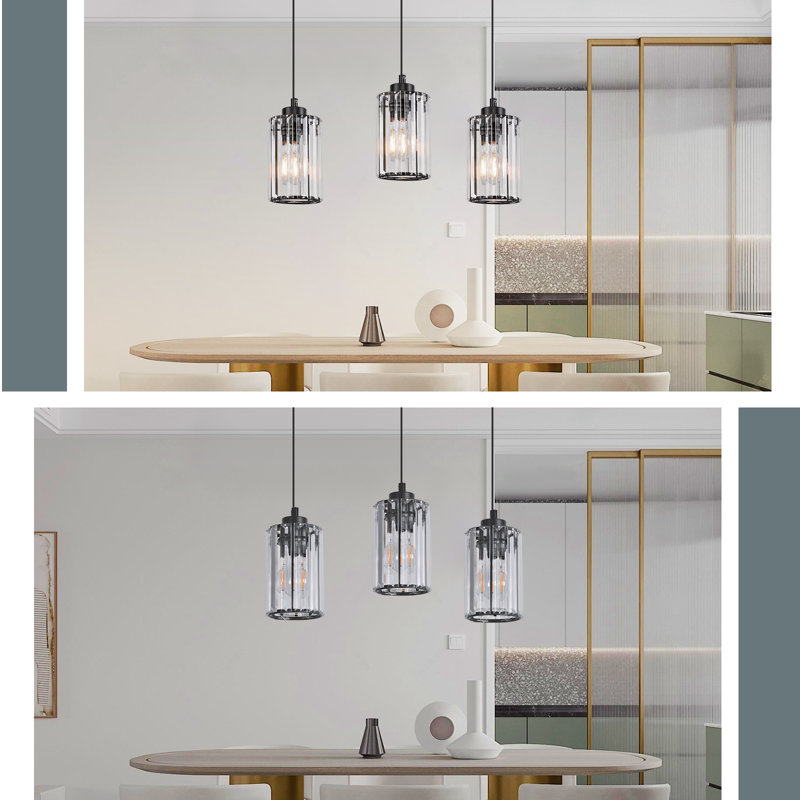 Black Crystal Cylinder Pendant, 3, 140cm H x 40cm W x 5cm D