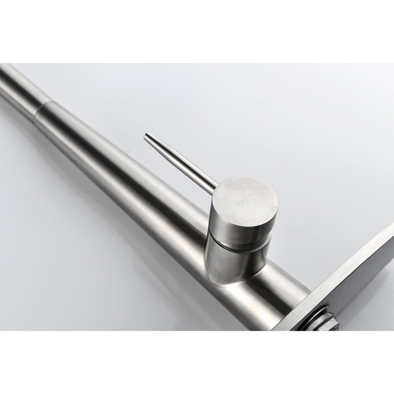 Robinet d'évier de cuisine à poignée simple avec tirette en acier inoxydable, couleur nickel brossé, buse rotative à 360 °, trois réglages de débit d'eau pour le lavage et le rinçage dans la cuisine, température facile