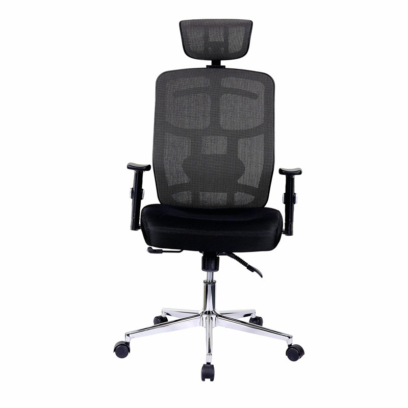 Fauteuil de bureau à dossier haut en maille avec accoudoirs, soutien lombaire et base chromée Mobili, noir
