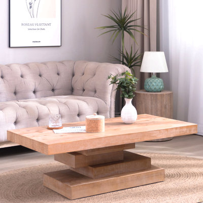 Wood Coffee Table ,Farmhouse Style Coffee Table,Wood Block Base Coffee Table