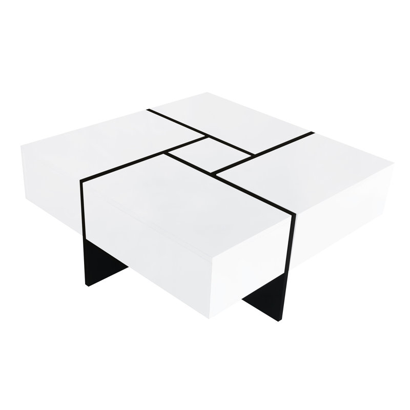 Table basse blanche avec 4 espaces cachés et plateau coulissant extensible pour le salon, Blanc