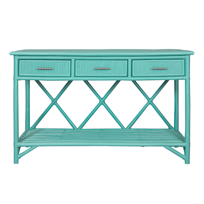 Pencil Rattan 54" Wide Console Table, Turquoise