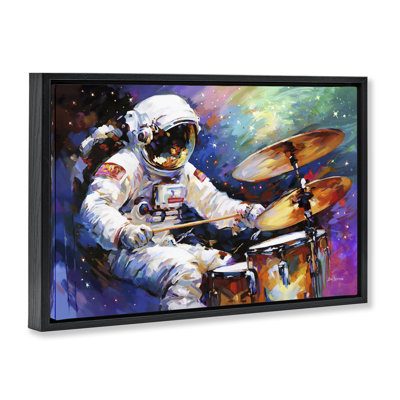 «Cosmic Drummer Musician», toile flottante encadrée par Leon Devenice