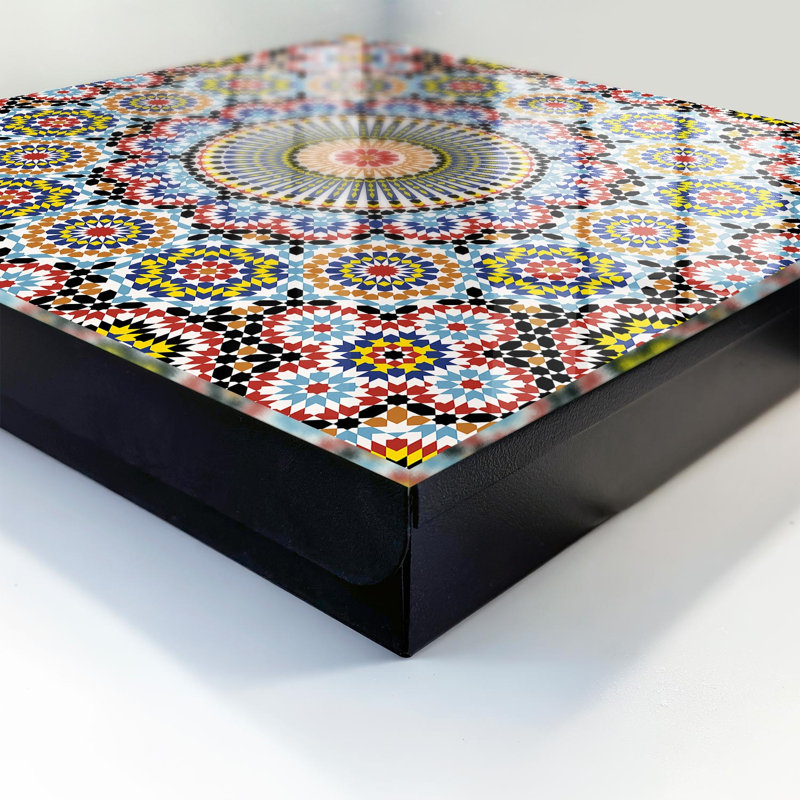 Key box for wall, Opens to the right, 30x30x5, Black, Colorful mosaic patterns dynamic composition, 