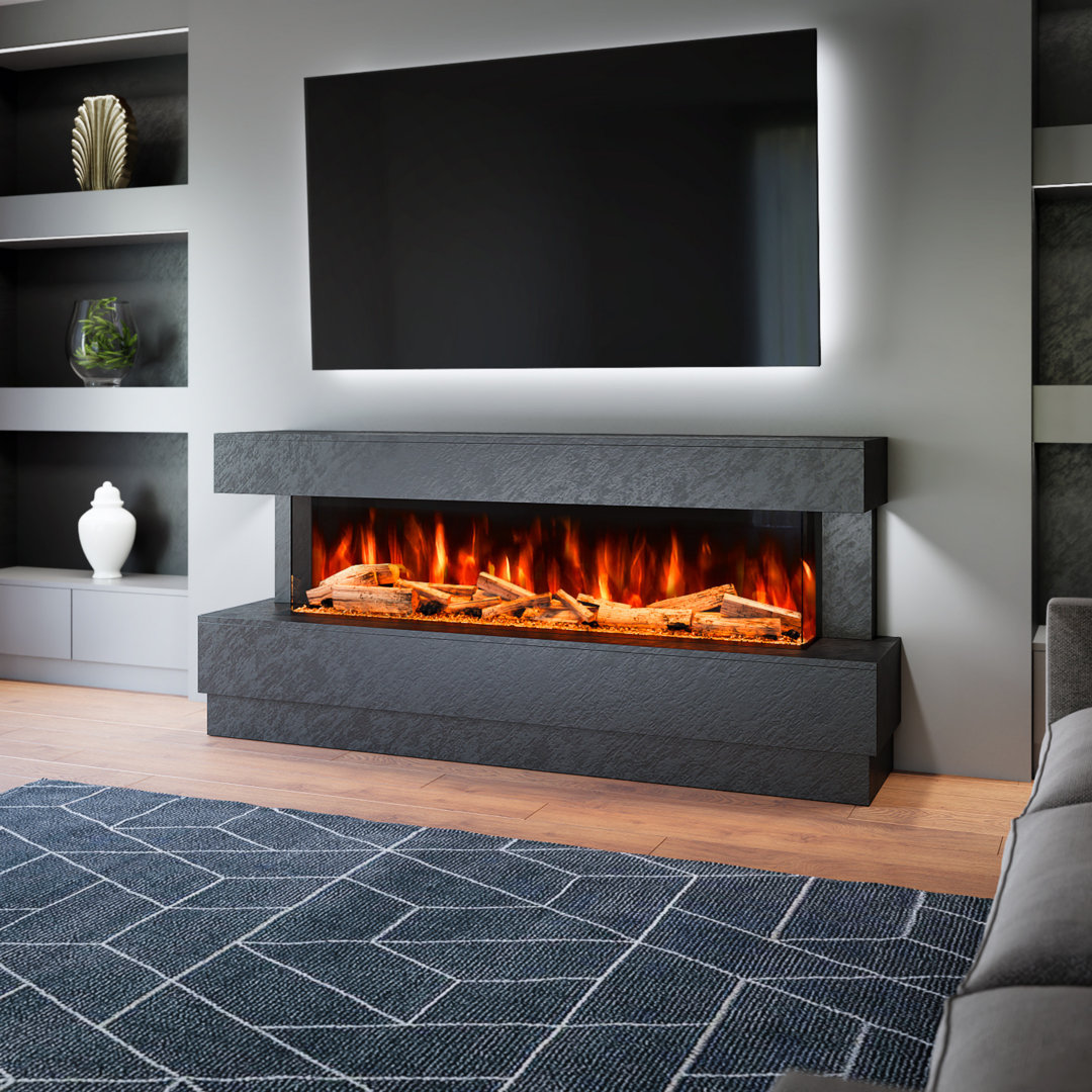 Raphael Freestanding Electric Fireplace Suite | Textured Stone Effect | 1500mm 3-Sided Led Electric Fire with Panoramic Flame | Remote & App Control |