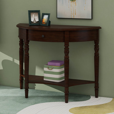 Console en bois massif demi-lune avec tiroir - Table d'appoint avec rangement