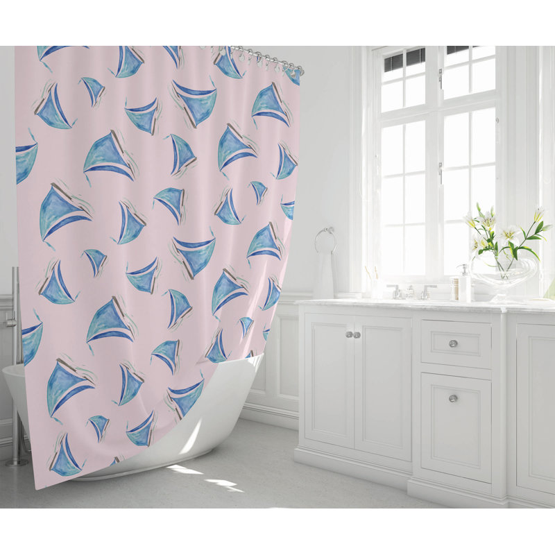 Summer Lemon Ultra-Thin Lightweight Shower Curtain, Pink/Blue Sailboats