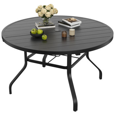 Spacious Patio Tables, 47 Inch Metal Wood Look Modern Dining For Backyard