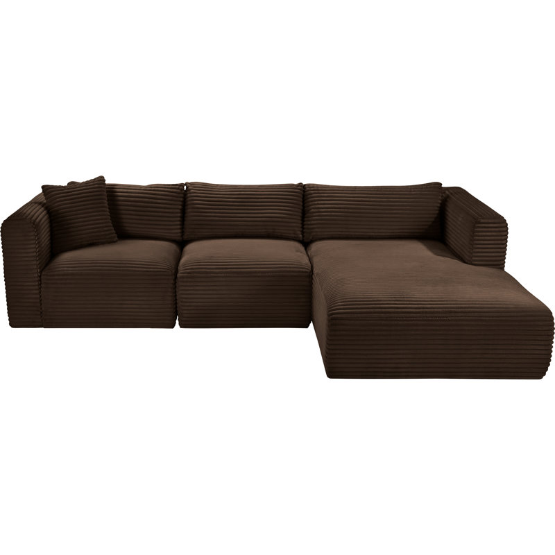 Canapé modulaire en L Carmean Performance, Velours côtelé texturé brun, 1 sans accoudoir, 1 méridienne, 1 coin
