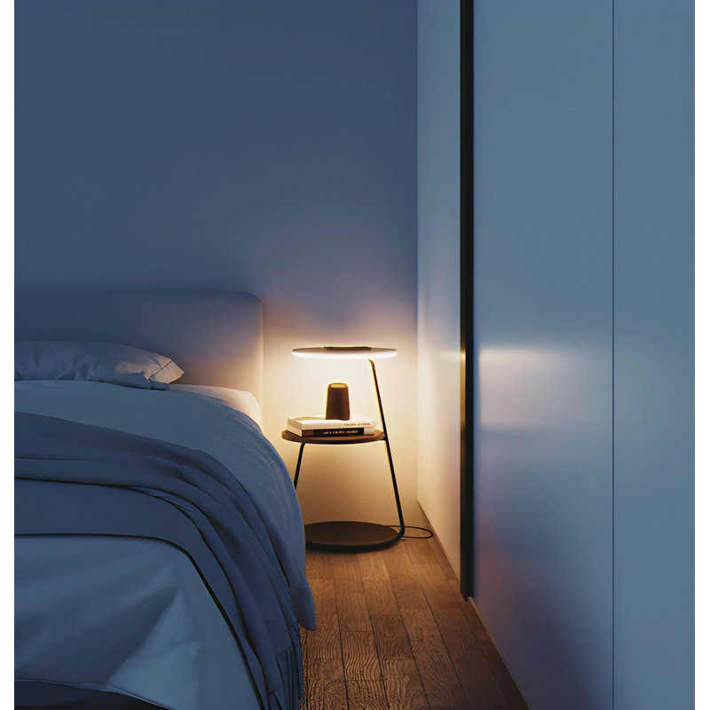 Table de chevet Glownest avec lumière DEL, charge sans fil, bois de noyer, interrupteur tactile, table de chevet moderne pour la chambre à coucher