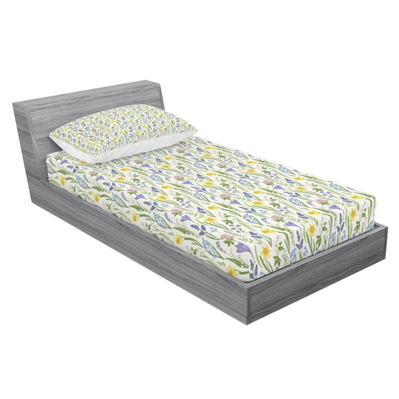 Ensemble de draps floral spring, Ensemble de draps pour lit simple TG avec drap-hou