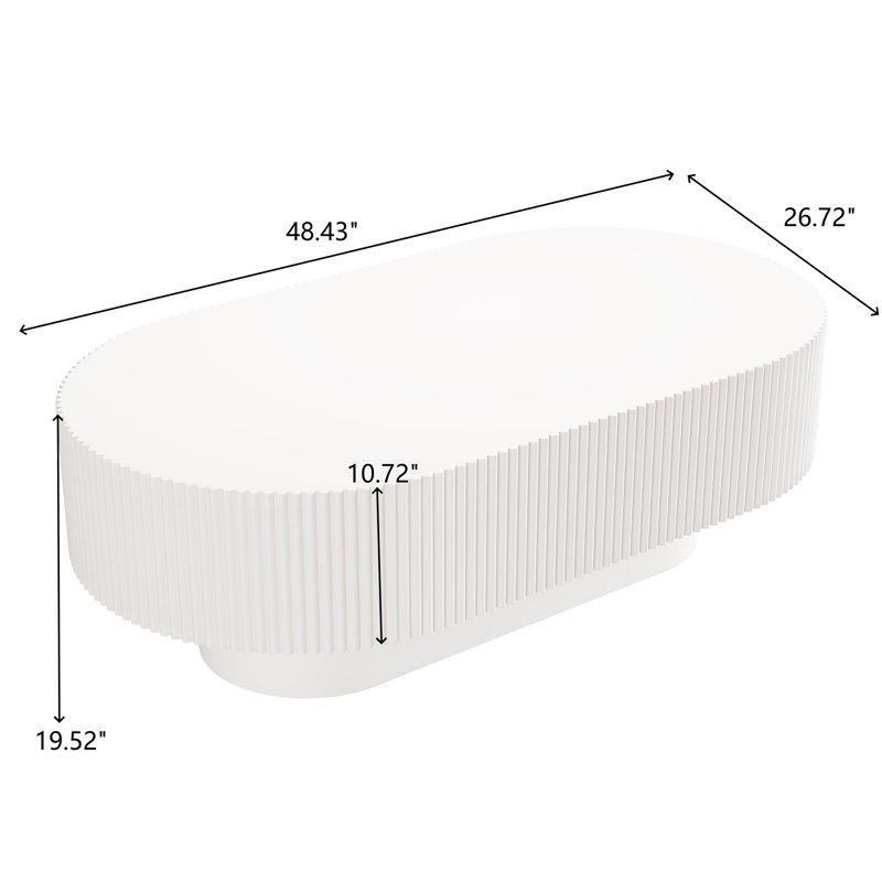 Table basse ovale, 19.52" H x 48.43" W x 26.72" D, Blanc