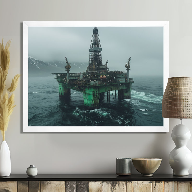«Grey Green Winter Drilling Dynamics Oil Rig I», reproduction d'art sur toile, Toile encadrée blanche avec une seule photo