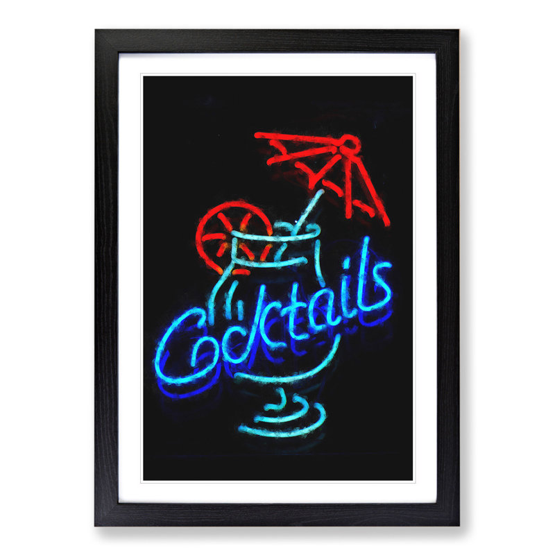 Cocktails Sign - Picture Frame Graphic Art, 65cm H x 48cm W x 2cm D, Black Framed