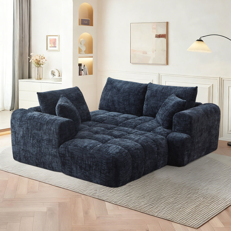 Canapé modulaire 108 po Chenille, Chenille bleu foncé, Face à la gauche
