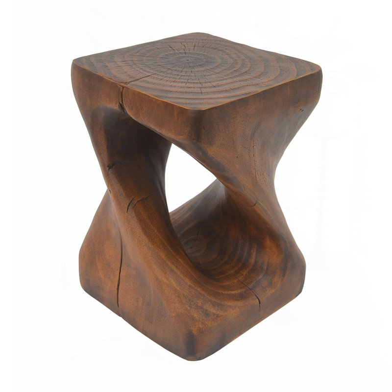 Wood-Like Texture MGO Twist Shape Side Table, Antique Brown