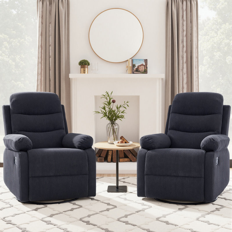 Set Of 2 Comfortable Corduroy 360° Swivel Glider Casanova Chairs, Gray Corduroy