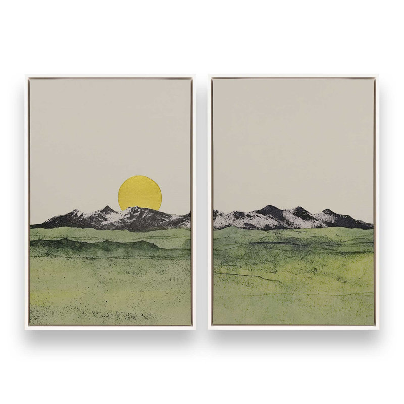 Ensemble de 2 impressions Whispering Valley Peaks, 48 po x 32 po, Cadre flottant blanc opaque