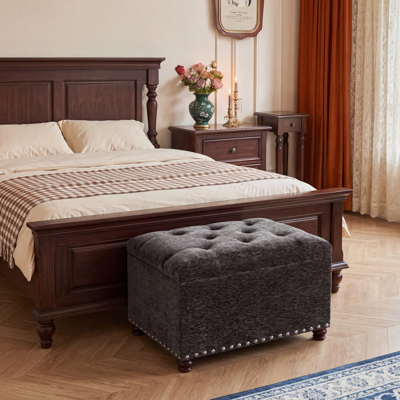Repose-pieds de rangement rectangulaire en tissu de 24 po Devault, Gris foncé