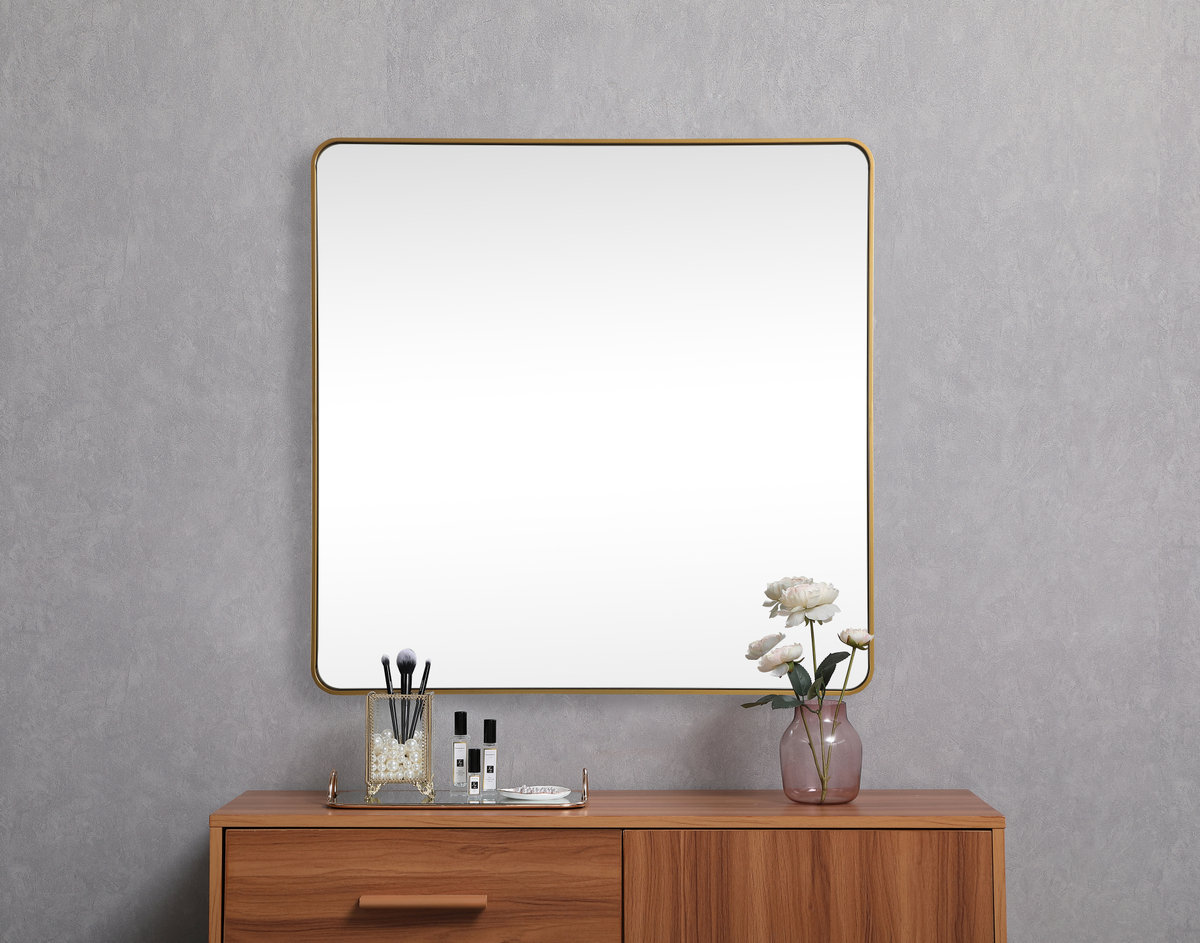 Metal Square Wall Mirror, Brass, 42"  x 42" 