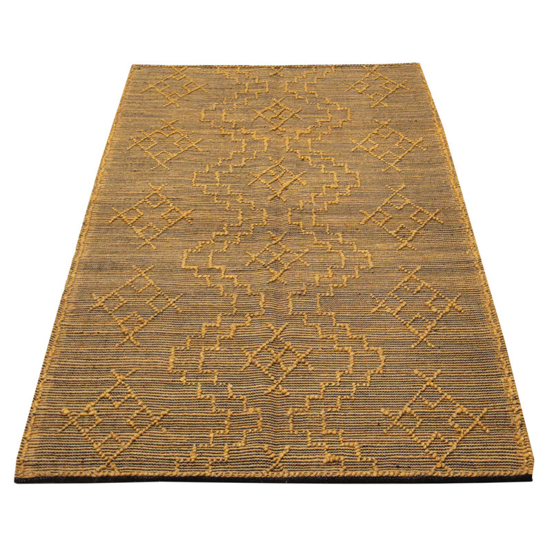 Tapis noir / jaune en jute / sisal rectangulaire tissé à la main et à plat 5 pi x 8 pi 5 po Southwestern