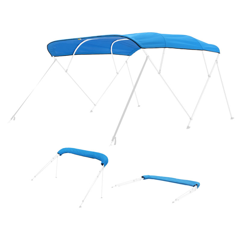 3 Bow Boat Bimini Top, 600D Polyester Canopy with Aluminum Alloy Frame, Waterproof & Sun Shade Boat Awning Canopy with Storage Bag, 2 Support Poles, 4 Straps, 72"Lx(73"-78")Wx46"H, Pacific Blue
