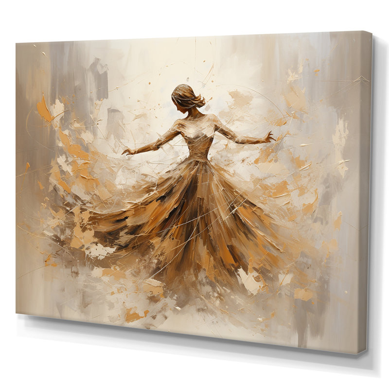 Danse de ballet beige et dorée sur toile, H 24 po x l 32 po x P 1 po, Toile tendue