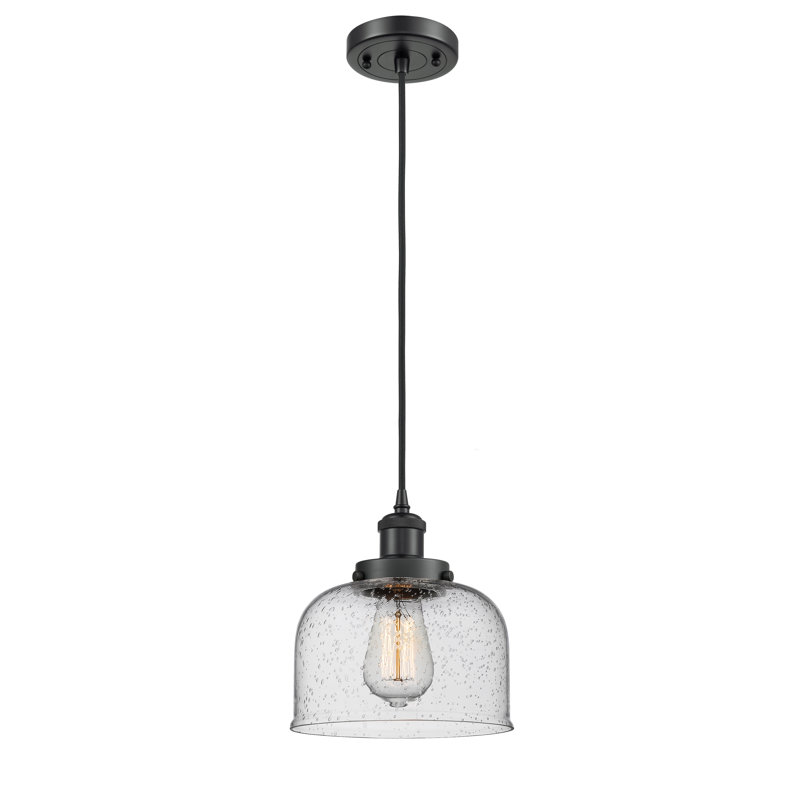 Ballston Urban Bell - 1 Light 8" Cord Hung Mini Pendant, Matte Black, Seedy, LED